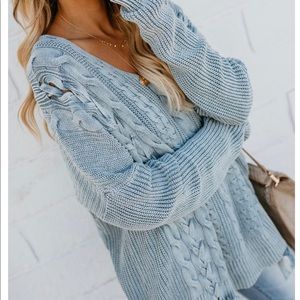 Oversized Blue Cable Knit Sweater
